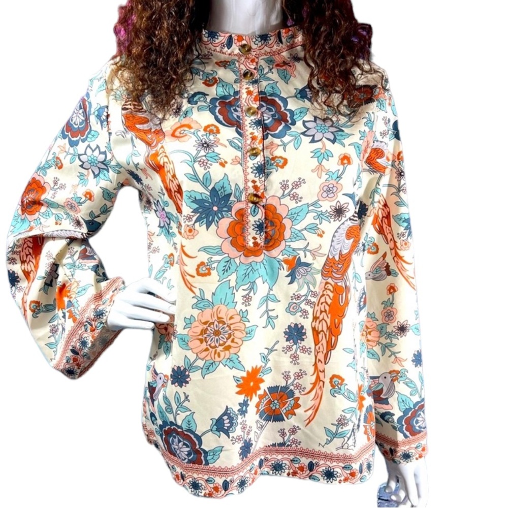 New Peacock Floral Print Long Sleeve Shirts - Picture 4 of 14